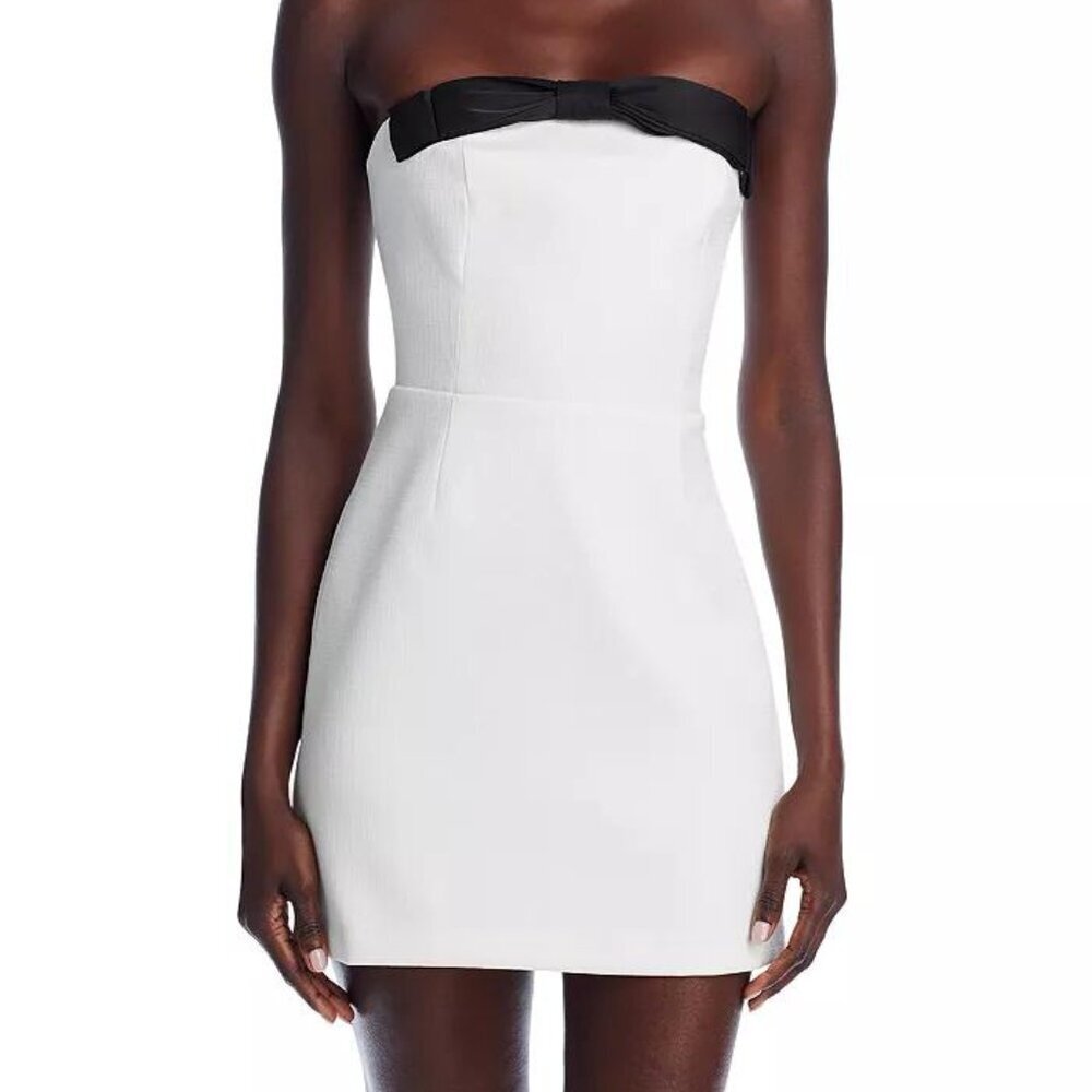 Lucy Paris White Strapless Mini Dress w/ Black Bow NWT Size M Bachelorette Party - Picture 6 of 12